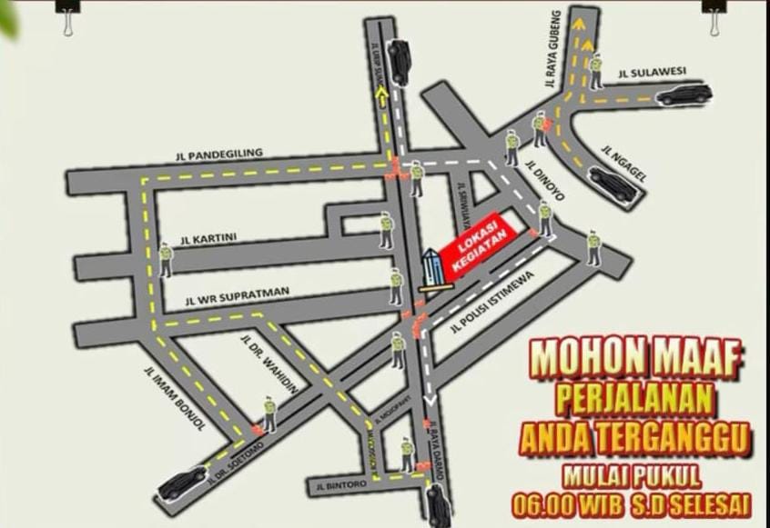 Pengalihan Arus Lalu Lintas Dalam Rangka Hari Juang Polri Di Surabaya