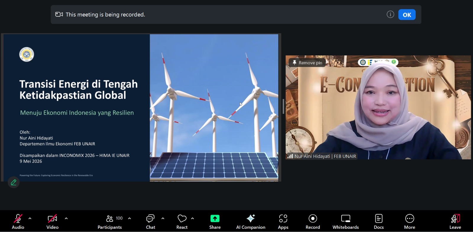Mahasiswa Ilmu Ekonomi FEB UNAIR Nur Aini Hidayati Soroti Ketahanan Ekonomi Di Era Transisi Energi