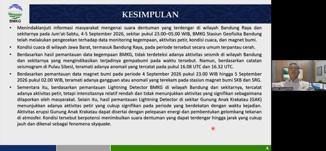 Dentuman Di Bandung Raya Bukan Berasal Dari Aktivitas Gempa Bumi Ungkap Badan Meteorologi, Klimatologi, dan Geofisika (BMKG)